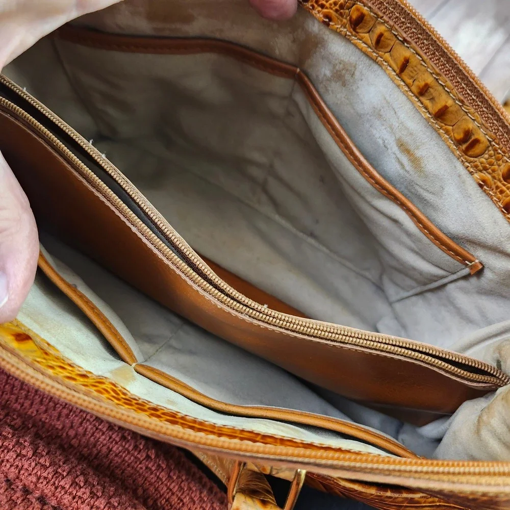 Brahmin Vtg Brown Croc- Embossed Stacy Satchel Leather Handbag Crossbody Bag - Picture 6 of 12